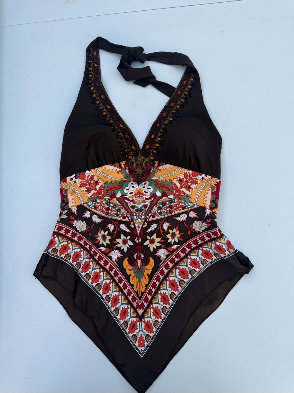 Silk Cache Beaded Halter Top , Size XS